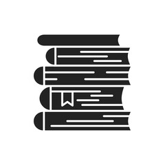 Books stack black glyph icon. A large number of books lie one on one. Pictogram for web page, mobile app, promo. UI UX GUI design element