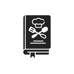 Culinary book black glyph icon. A kitchen reference containing recipes. Pictogram for web page, mobile app, promo. UI UX GUI design element.