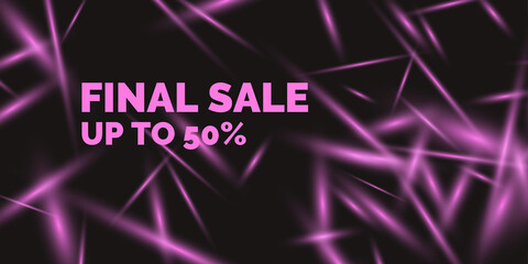 Sale banner. Original poster for discount. Neon glow against a dark background.