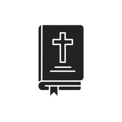 Bible black glyph icon. The account of God's action in the world, and his purpose with all creation. Pictogram for web page, mobile app, promo. UI UX GUI design element.
