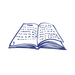 Outline illustration of an open book. Vector illustration on a white isolated background. For a logo, for icons in social networks.