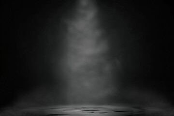Black abstract background with water and smoke.