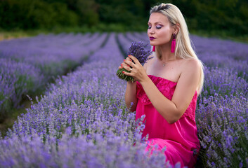 Young blondie in a lavender field