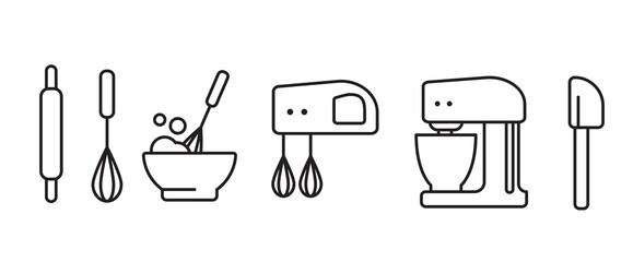 Linear illustration of Bakery Kitchen tool collection icon - Vector