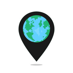 World Map on location pin. Map pointer isolated on a white background vector illustration.