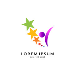 Obraz premium Star people logo design. Reaching stars vector logo. Academic education 