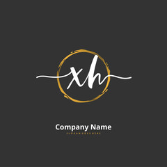 X H XH Initial handwriting and signature logo design with circle. Beautiful design handwritten logo for fashion, team, wedding, luxury logo.