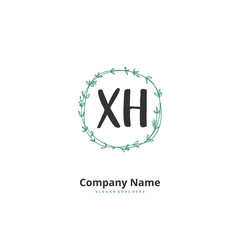 X H XH Initial handwriting and signature logo design with circle. Beautiful design handwritten logo for fashion, team, wedding, luxury logo.