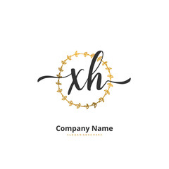 X H XH Initial handwriting and signature logo design with circle. Beautiful design handwritten logo for fashion, team, wedding, luxury logo.