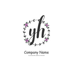 Y H YH Initial handwriting and signature logo design with circle. Beautiful design handwritten logo for fashion, team, wedding, luxury logo.