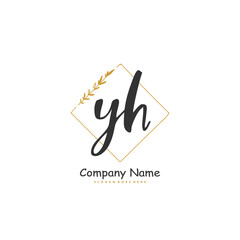 Y H YH Initial handwriting and signature logo design with circle. Beautiful design handwritten logo for fashion, team, wedding, luxury logo.