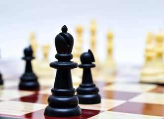 Chess, chessboard in close-up on a white background.