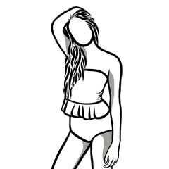 Line drawn,Beautiful women wearing swimwear,swimsuit or bikini in different styles.Creative with illustration in flat design.