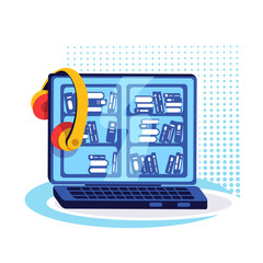 Laptop with ebook platform flat color vector object