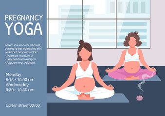 Pregnancy yoga poster flat vector template