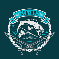 Seafood design concept with bass fish. Vector illustration	