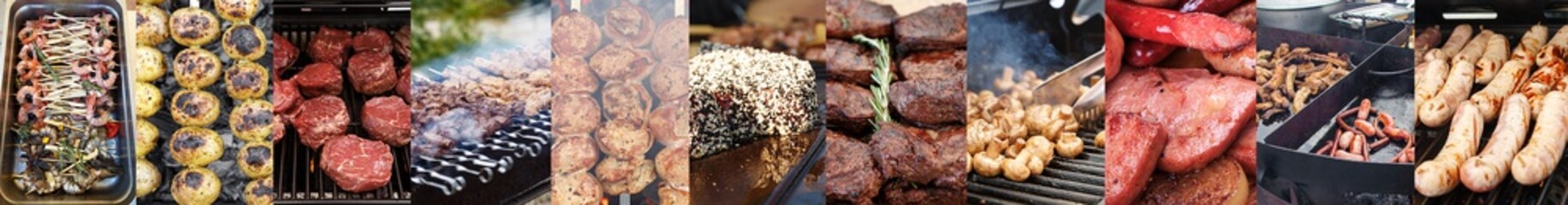 grilled meat dishes set