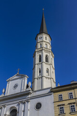 St. Michael's Church (Michaelerkirche) on Michaelerplatz in Vienna. St. Michael's Church dedicated to Archangel Michael is one of the oldest churches in Vienna. Austria.