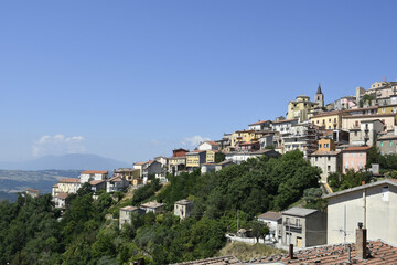 Fototapeta na wymiar Panoramic view of Cairano, a medieval village in the mountains of the province of Avellino in Italy. 