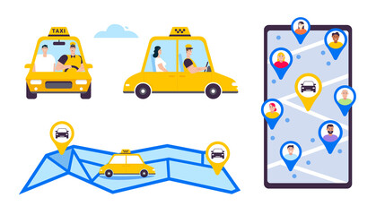 Online taxi or rent transportation set isolated objects © dmitrymoi