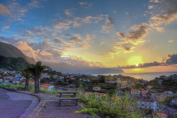 View of Ponte Delgada, Madeira from a hill during the sunset
