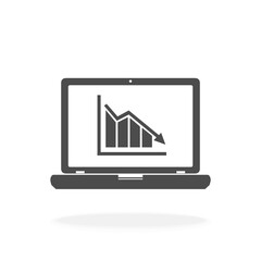 Computer With Marketing Bar Chart, Economic Crisis and Downturn Concept - Vector Icon Illustration Sign