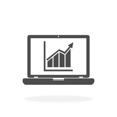 Computer With Marketing Bar Chart, Economic Growth Concept - Vector Icon Illustration Sign