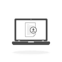 Computer With Document Upload Icon for Data Transfer Concept - Vector Icon Illustration Sign