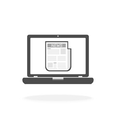 Computer With Electronic Newspaper Document Article Icon for Online Reading Concept - Vector Icon Illustration Sign