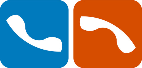 Two minimalistic handset buttons based on a rounded rectangle. Blue and orange