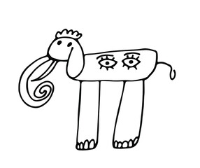 an elephant drawn by a child's hand in doodles. Vector