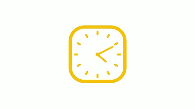 New orange color square clock animation video footage on white background,12 hours clock footage