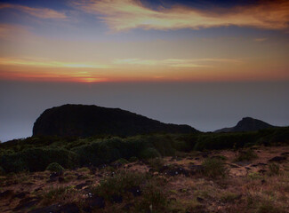 Sunset over Puspagiri mountain in India