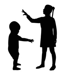 vector, isolated, black silhouette children play