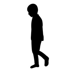 vector, isolated, black silhouette boy child is walking