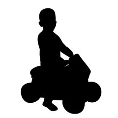 isolated, black silhouette boy child with a car