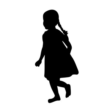 black silhouette child girl is walking