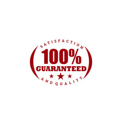 Vector illustration of 100% satisfaction and quality guaranteed rounded badge with simple typography and stars isolated on white background perfect for company stamp or identity 