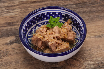 Canned tuna fish in the bowl