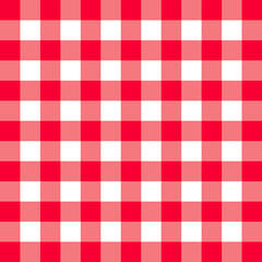 Red and white checked tablecloth background. Chequered. Vector seamless checkered pattern.