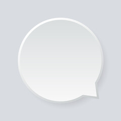 White blank paper speech bubble with shadow on gray background.. Realistic 3d vector illustration. Template for your design.