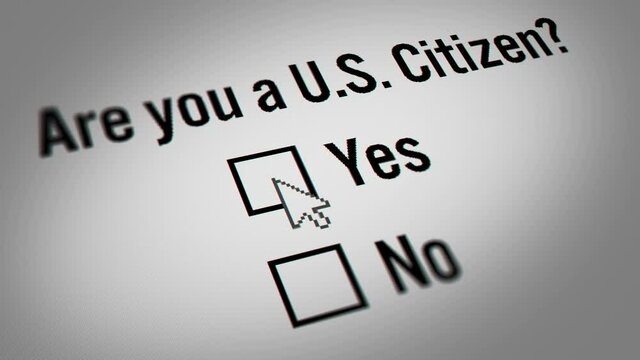 Close up of Yes and No Checkbox Marking Survey "Are you a U.S. Citizen?".  Checking Yes and No Option on White  Background.
