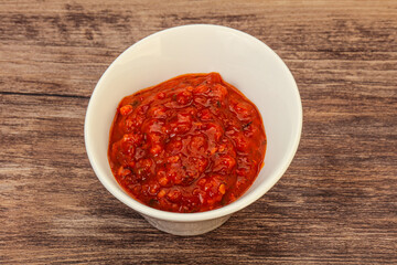Tomato spicy sauce in the bowl