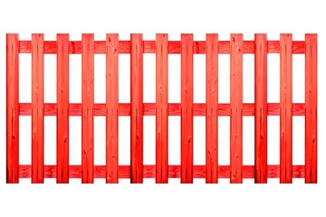 Vintage style wooden fence painted red isolated on a white background