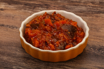 Eggplant saute with tomato and herbs