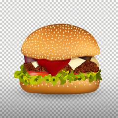 King size non veg burger with tasty toppings Vector illustration, fast food design element on transparent background