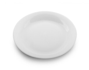 empty white plate isolated on white background.