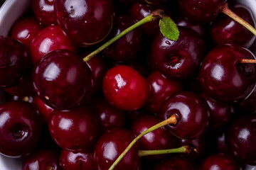 Fresh organic cherries close up. Fruit background