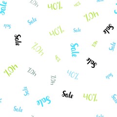 Light Blue, Green vector seamless background with 40 % signs of sales. Shining colorful illustration with isolated selling prices. Backdrop for super sales on Black Friday.
