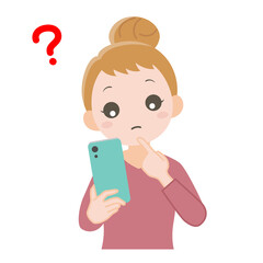 スマホを見て疑問を感じている女性2_線なし